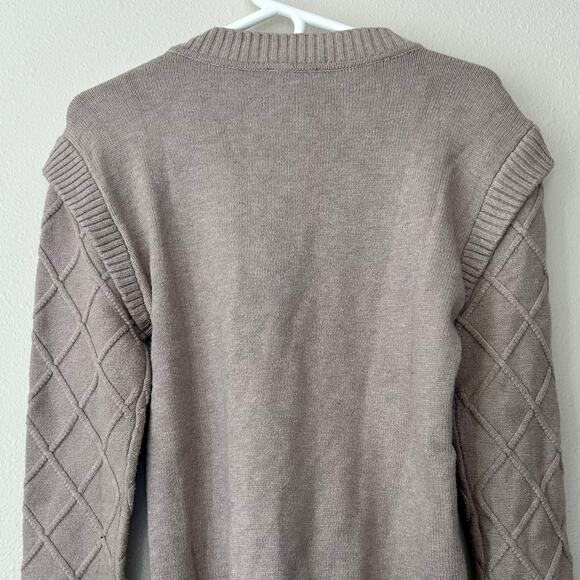 Raya cable chunky knit neutral sweater with ruffles sleeve detail stretch S - Picture 10 of 13